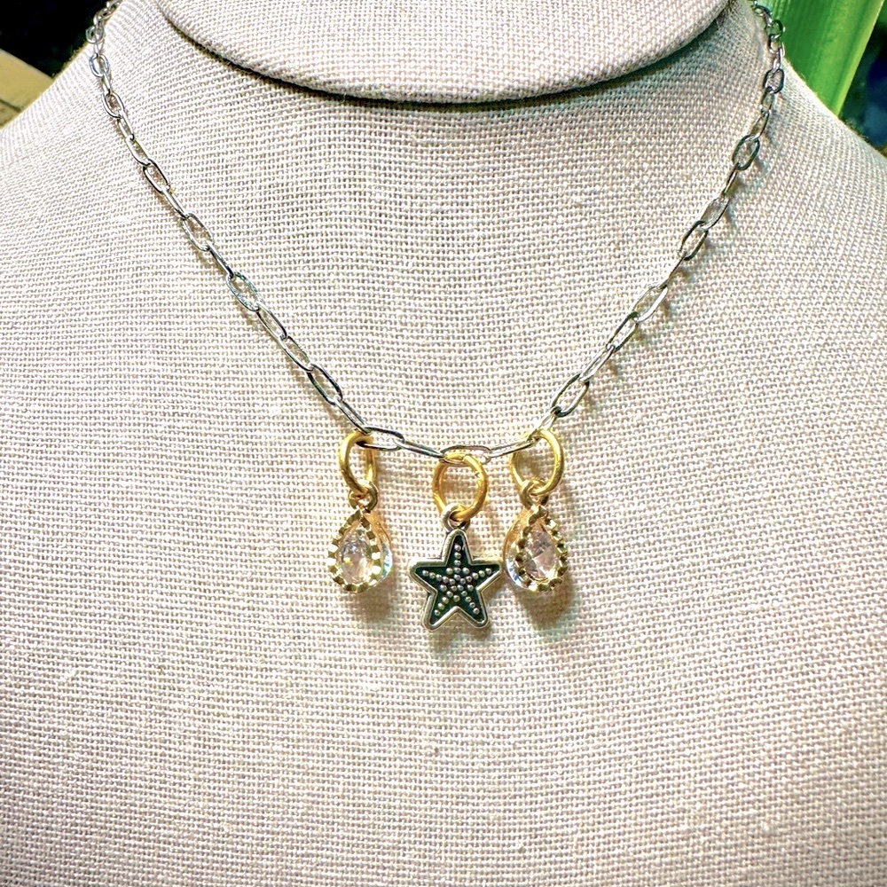 💎 Minimalist paperclip stainless choker necklace with keshi pearl and starfish❣️